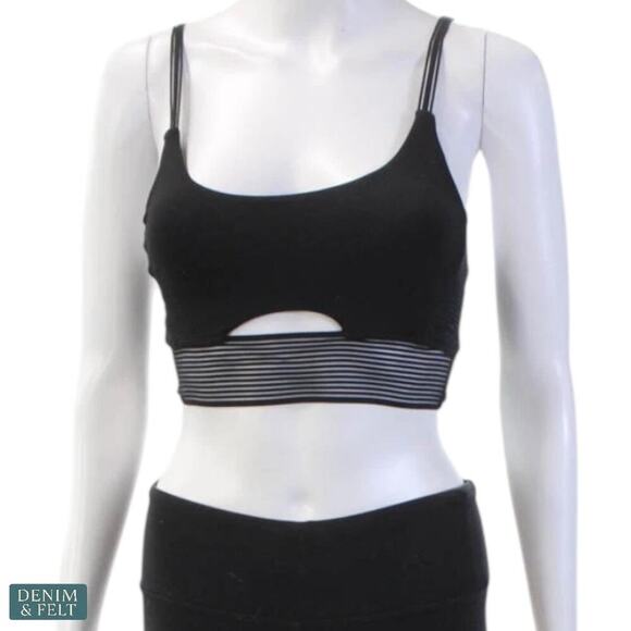 Alo Yoga Black Strappy Bra Top with Mesh Cutout Detail Activewear Size XS
